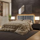 Ver imagem 1 de Cabeceira Estofada Cama Casal Queen Size Led Star 160cm Linho Cinza