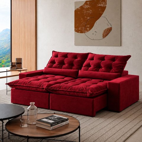 Sofá Malta Retrátil e Reclinável 290m - Vermelho