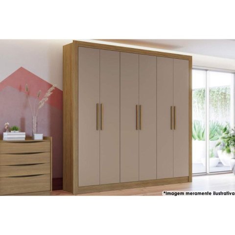Guarda Roupa Solteiro Open M569 6 Portas e 2 Gavetas Nogueira/Fendi - Kappesberg