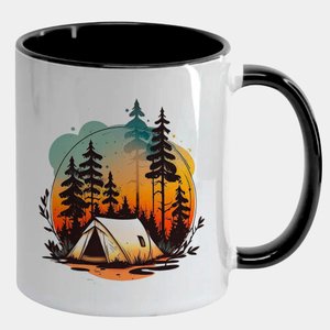 Caneca Branca com Interna Preta Y5 Cabana Arvores Floresta 2