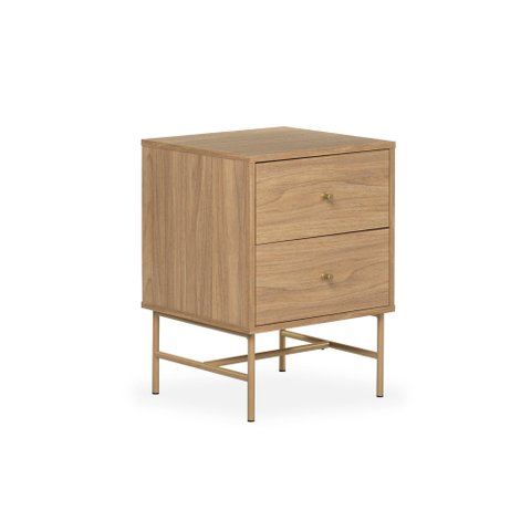 Mesa de Cabeceira Maya 2 Gavetas 43 Cm X 40 Cm Tauari/dourado