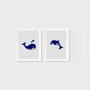 Ver imagem 1 de Kit 2 Quadros Baleia e Golfinho Azul Marinho Listrado