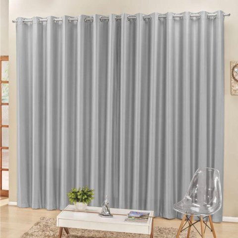 Cortina 4 Mts Sala Quarto Escritório Blackout para Varão - Cinza