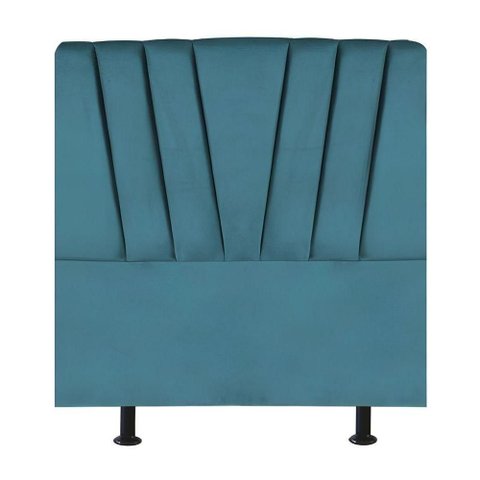 Cabeceira Casal Box de Cama Estofada 140 Cm Lile Suede Azul Turquesa
