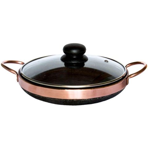 Frigideira de Pedra Sabão 20 Cm com Tampa de Vidro