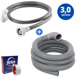 Mangueira Entrada + Saida Água Máquina Lavar Universal 3m - 1