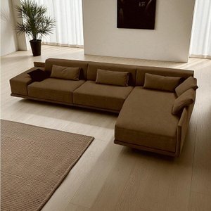 Sofá de Canto 5 Lugares com Chaise Revestimento em Sarja 336x74cm