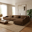 Ver imagem 1 de Sofá de Canto 5 Lugares com Chaise Lado Direito em Sarja 336x196cm Marrom