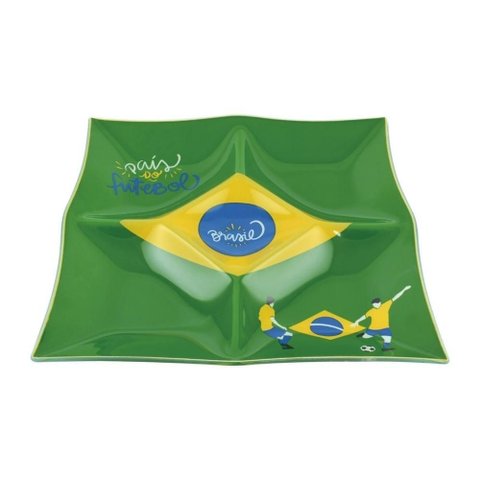 Petisqueira Grande com Divisórias Brasil Bandeira Copa do Mundo Prato para Petiscos
