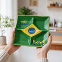 Ver imagem 7 de Petisqueira Grande com Divisórias Brasil Bandeira Copa do Mundo Prato para Petiscos