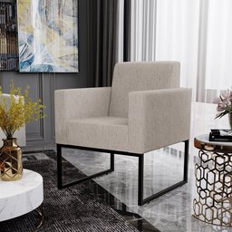 Poltrona Decorativa para Sala Estar e Recepção Base Fixa de Metal Helô L02 Linho Bege - Lyam - 2