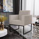 Ver imagem 2 de Poltrona Decorativa para Sala Estar e Recepção Base Fixa de Metal Helô L02 Linho Bege - Lyam