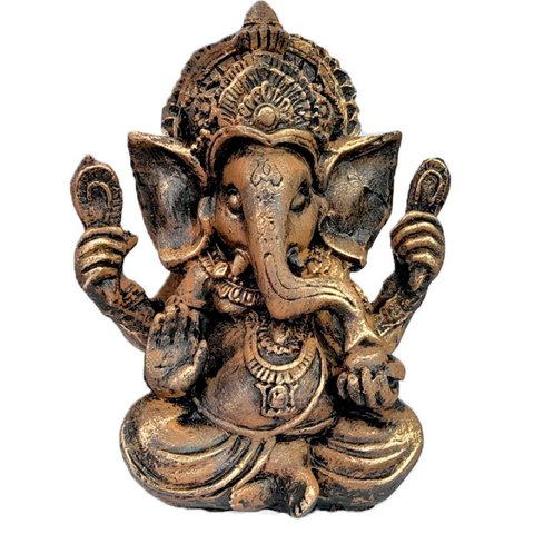 Estatua Ganesha Resina 19cm Marrom Prosperidade e Sabedoria