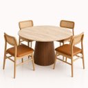 Ver imagem 2 de Mesa de Jantar Cone Redondo 100 Cm Tampo Mármore Travertino Base Nogueira
