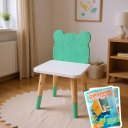 Ver imagem 1 de Cadeira Infantil de Madeira Urso Kit Livro Educativo - Verde Claro