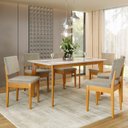 Ver imagem 1 de Conjunto Sala de Jantar 6 Cadeiras Tampo de Vidro Siera Marrom Cerejeira/Bege Claro