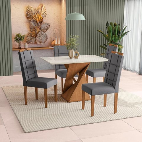 Conjunto Sala de Jantar Luna Kappesberg 4 Cadeiras Veludo Titanio