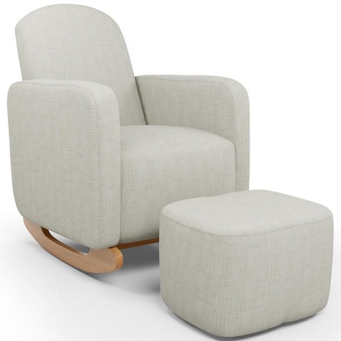 Poltrona de Amamentação com Balanço e Puff Orgânico Saori W01 Linho Cru - Lyam Decor