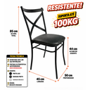 Ver imagem 3 de Kit 2 Cadeiras Catrina Sala de Jantar Apartamento Estilo Industrial Aço Estofado Ramado Preto