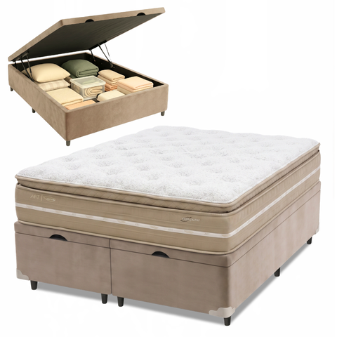 Cama Box Baú Queen Espuma Pillow Top Lord 158x198x71cm Herval - Suporta até 150 kg por Pessoa