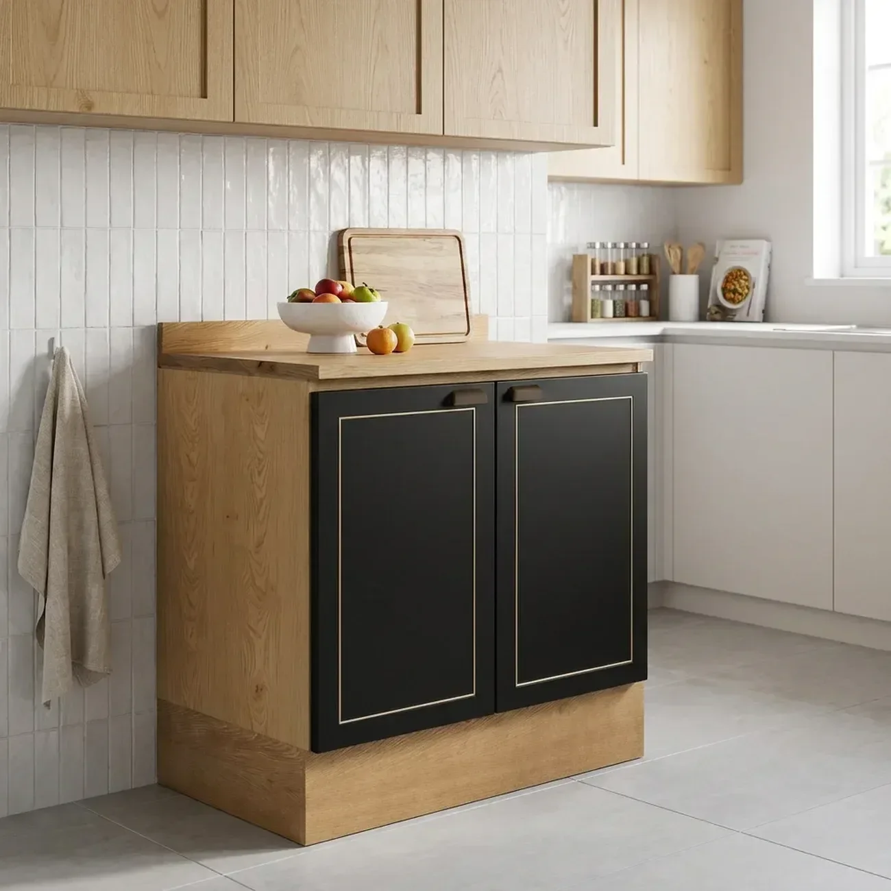 Balcão para Cozinha 80cm com 2 Portas e Tampo Conecta Frise Yescasa Cinamomo/Preto 