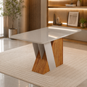 Ver imagem 2 de Mesa de Jantar 6 Lugares Retangular Tampo de Vidro/MDF Xangai Cobre/Off White - Casa Giulia