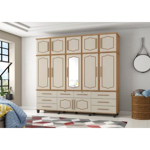 Roupeiro / Guarda Roupas Diam Triplex 2.40m com Espelho Casal Amplo Espaço Interno e Gavetas com Cha