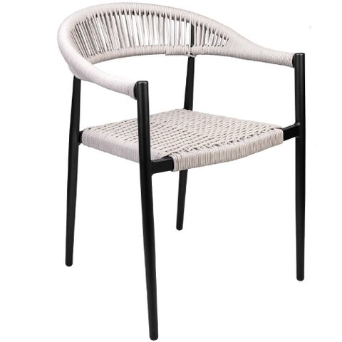 Cadeira Decorativa para Área Gourmet Base Preto Corda Náutica Nevada R01 Amêndoa - Lyam Decor