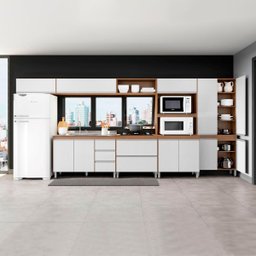 Cozinha Completa Modulada Grande Itália 440 Cm Com Balcão 11 Portas Branco Avelã MDP - PRIME - 1