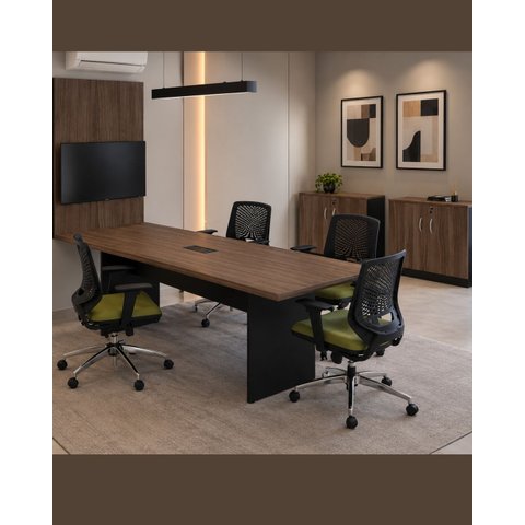 Escritorio Completo Mesa Reunião Painel 2 Armários Baixos