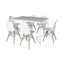 Ver imagem 2 de Mesa Jantar Industrial Retangular Branca 137x90cm Base V Ferro Branco com 6 Cadeiras Branca Eames Ma