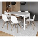Ver imagem 1 de Mesa Jantar Industrial Retangular Branca 137x90cm Base V Ferro Branco com 6 Cadeiras Branca Eames Ma