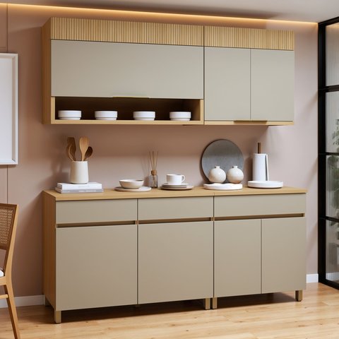 Cozinha Completa Modulada 4 Peças 7 Portas 3 Gavetas 100% Mdf Realeza Premium