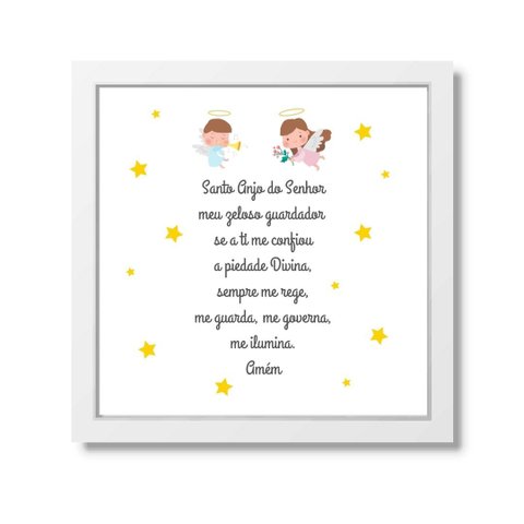 Quadro Decorativo Infantil Santo Anjo com Estrelinha:branco