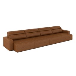 Sofá Retrátil 6 Lugares 364cm 4 Módulos Nero Couro Manchado Claro G52 - Gran Belo - 2