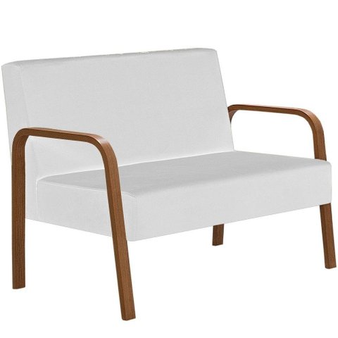 Poltrona 2 Lugares Jade Braço Madeira Courino Branco