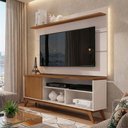 Ver imagem 2 de Rack com Painel Malbec Wood 1,36m Off White e Freijó para Sala Moderna Completa