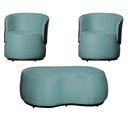 Ver imagem 1 de Kit 02 Poltronas e 01 Puff Decorativo Beatriz Veludo Azul Turquesa/pu Marrom - Montanaris Decor