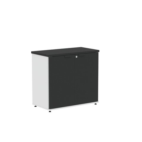 Armário Baixo para Escritório com 2 Portas Branco/Preto