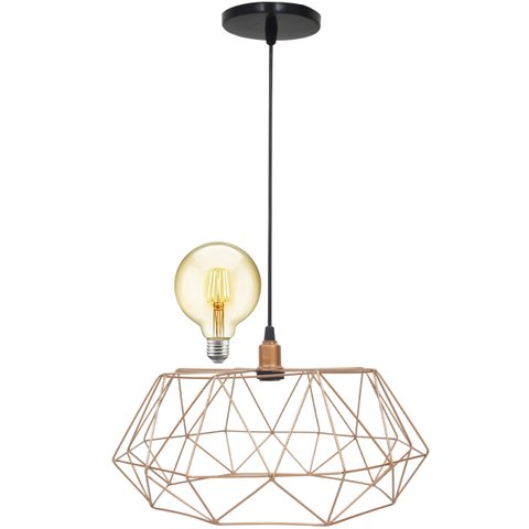 Pendente Aramado Estádio Grande Cabo 2M Luxo Luminária Lustre Teto Vintage Cobre Rose Gold Lâmpada A