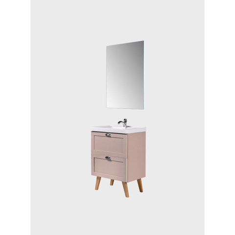 Gabinete para Banheiro com Cuba e Espelho 60cm Retro MDF Rosa Milano - On Móveis