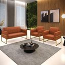 Ver imagem 4 de Sofá Namoradeira com 2 Poltronas Base Industrial Alta Dourado Marisa Corano D03 - D\'rossi Cor