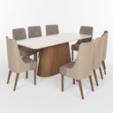 Ver imagem 2 de Conjunto Mesa Olívia 200cm com Vidro 8 Cadeiras Ivy Off White/Nature/Bege/Cacao