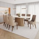 Ver imagem 1 de Conjunto Mesa Olívia 200cm com Vidro 8 Cadeiras Ivy Off White/Nature/Bege/Cacao