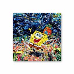 Quadro Tela Canvas Bob Esponja na Noite Estrelada 40x40cm - 1