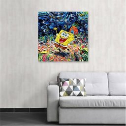 Quadro Tela Canvas Bob Esponja na Noite Estrelada 40x40cm - 2