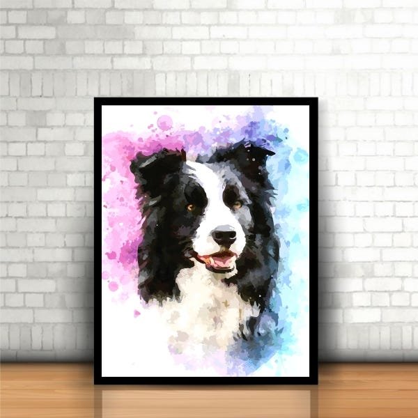 Quadro Decorativo Cachorro Border Collie Colorido com Moldura - 2