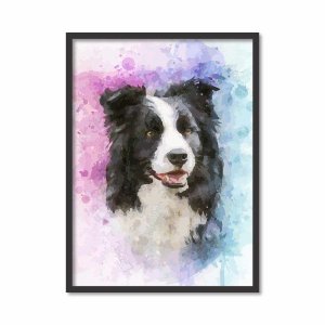Quadro Decorativo Cachorro Border Collie Colorido com Moldura