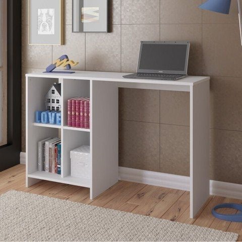 Escrivaninha Mesa Escritório com Matrix 4 Nichos 110cm Branca