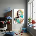 Ver imagem 1 de Quadro Decorativo Buda Aquarela Turquesa - 70x50cm:moldura Branca